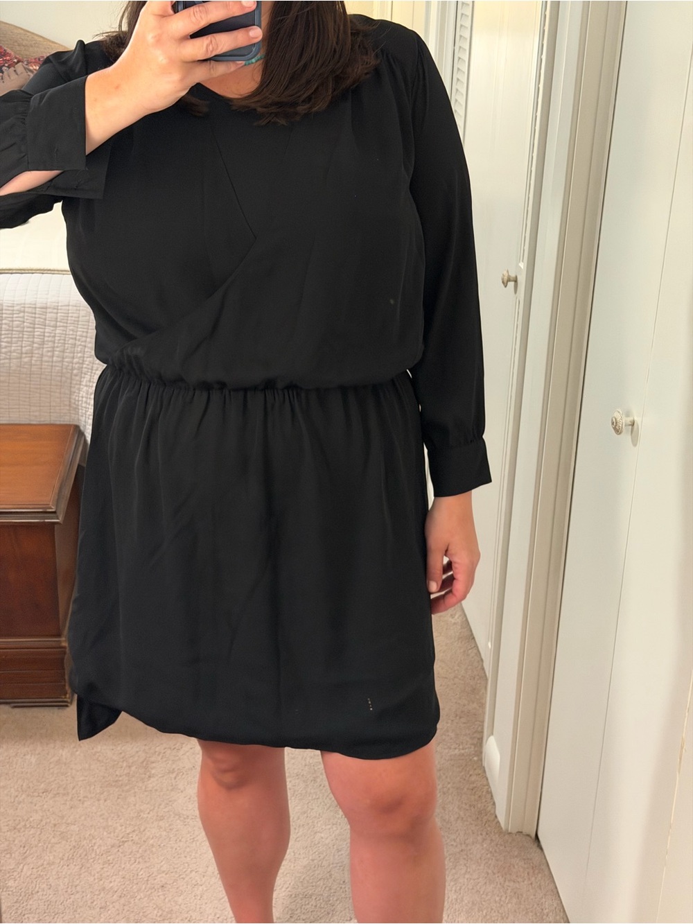 Vince Camuto Black Long Sleeve Wrap-Front Dress